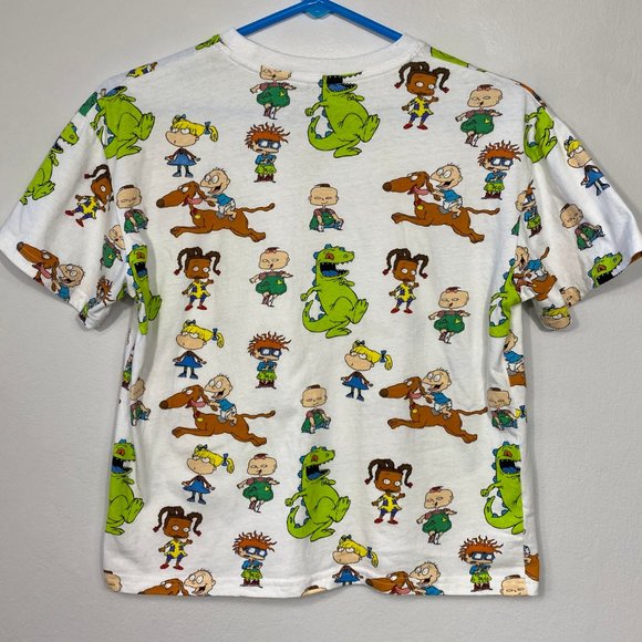 Rugrats Nickelodeon White Graphic All Over Cropped Crop Shirt 90s Womens Small - Picture 6 of 14